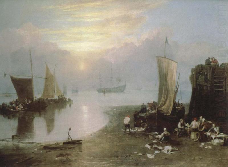 J.M.W. Turner sun rising through vapour:fishermen cleaning and selling fish china oil painting image